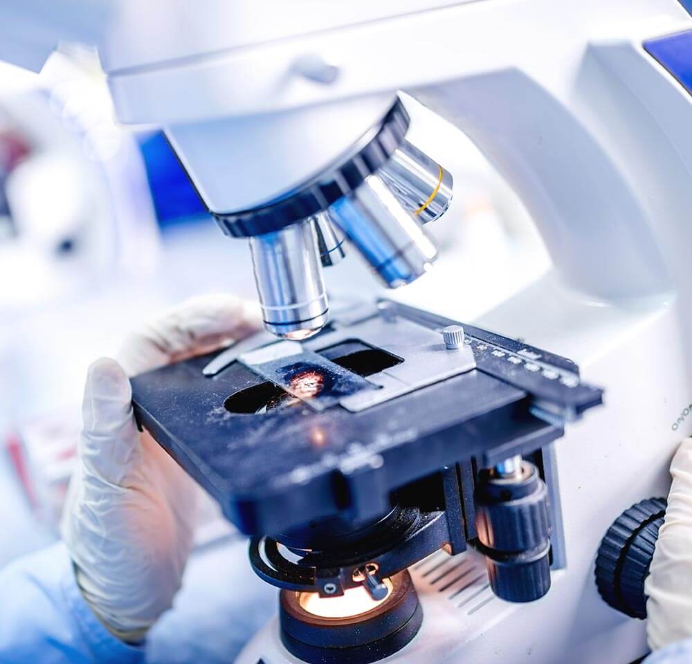 medical personnel using microscope