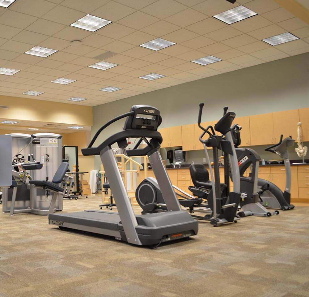 workout equipment in physical therapy facility